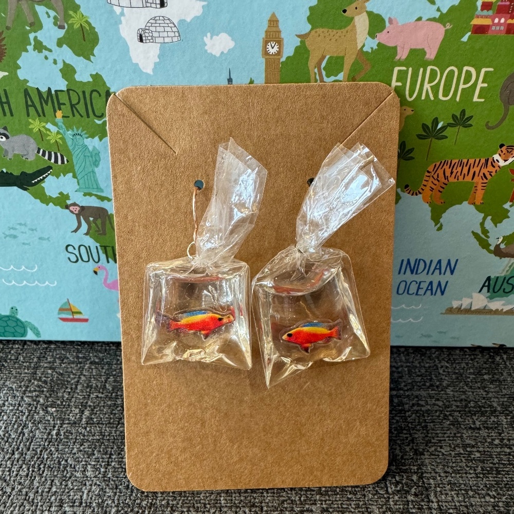 Fish in a bag earrings